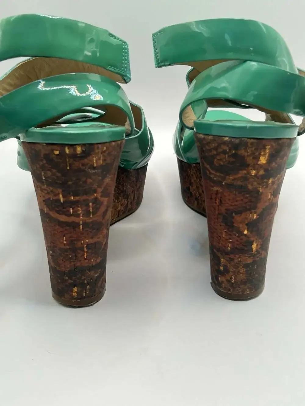 Joan & David Daisleen Mint Green Patent Leather Cork Wedge Sandals